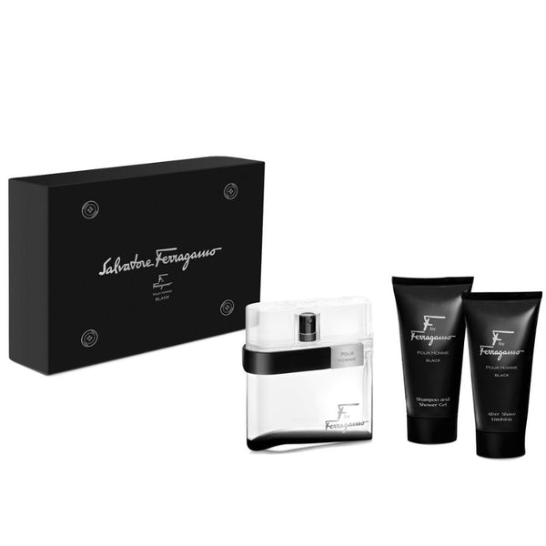 F by Ferr Black by Salvatore Ferragamo for Men 3.4 oz EDT 3pc Gift Set