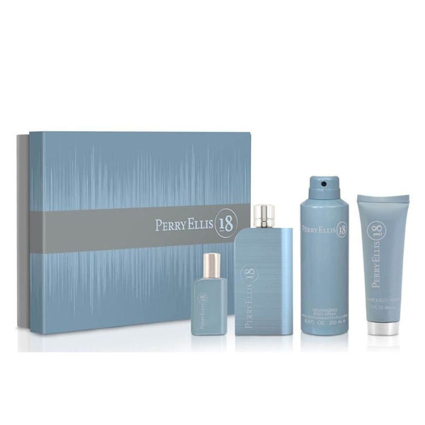 18 by Perry Ellis for Men 3.4 oz EDT 4pc Gift Set