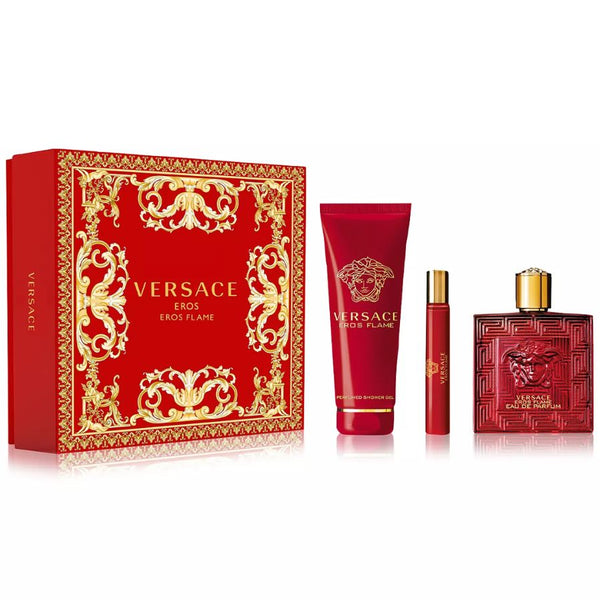 Eros Flame by Versace for Men 3.4 oz EDP 3PC Gift Set
