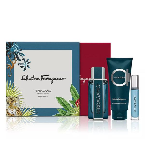 Ferrag Leat Int by Salvatore Ferragamo for Men 3.4 oz EDP 3pc Gift Set