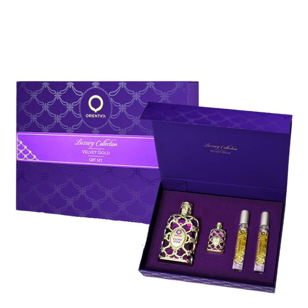 Velvet Gold by Orientica for Unisex 2.7 oz EDP 4pc Gift Set