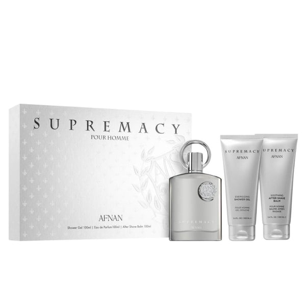 Supremacy Silver by Afnan for Men 3.4 oz EDP 3pc Gift Set