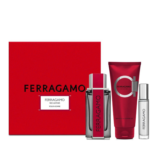 Red Leather by Salvatore Ferragamo for Men 3.4 oz EDP 3pc Gift Set